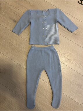 Carmina Light Blue Knit Baby Set with Striped Accent